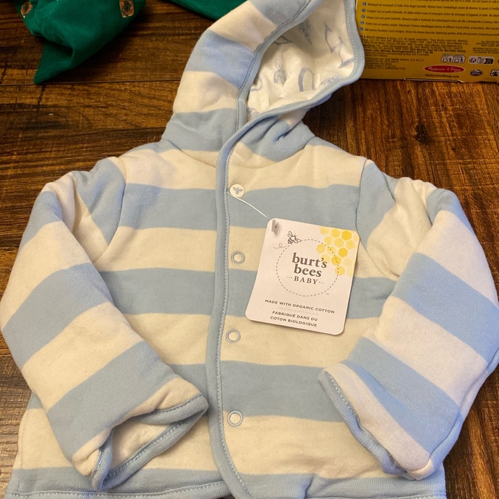 Burt’s Bees Baby Blue Stripe Button Up Jacket- 6-9M
